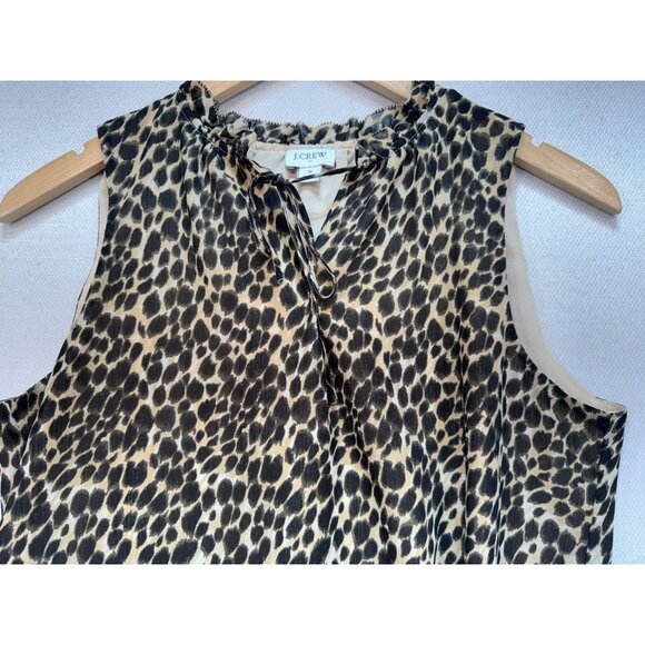 J.Crew Womens Leopard Ruffle Tie Neck Tank Top Size S Beige  Sleeveless Chic - Picture 5 of 12